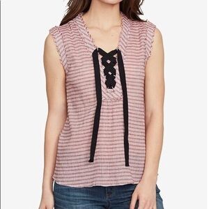 William Rast Women’s Lace Up Sleeveless Striped Blouse Size XL